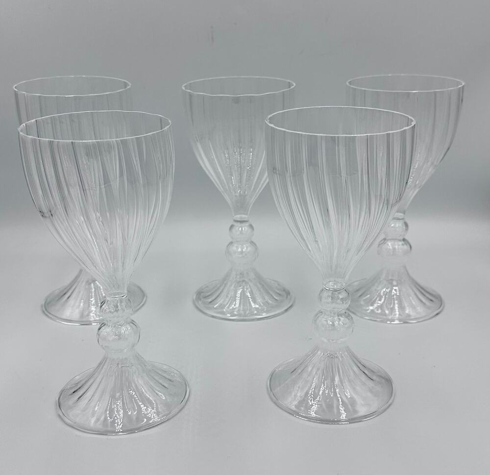 Vintage Murano Venetian Hand Blown Art Glass Bubble Stem Goblets 5pc Set
